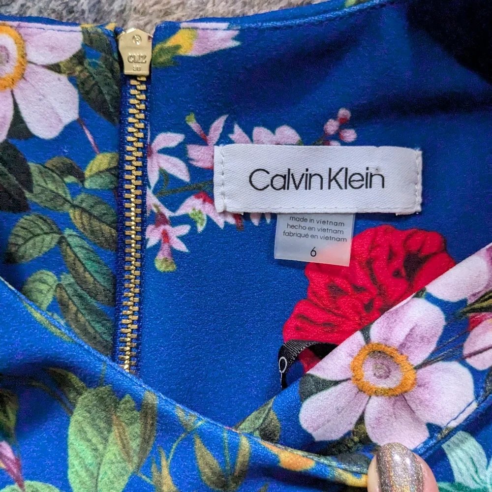 Calvin Klein High-low Floral Blue Sleeveless Dress - Picture 3 of 3